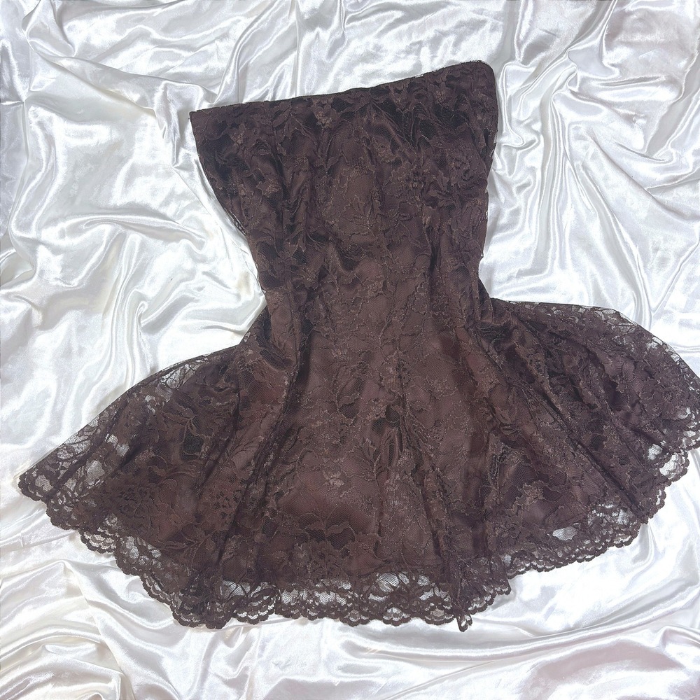 y2k Skirt Brown Excellent Jones New York Petite Lace Fit Flare Silk Lined 10P